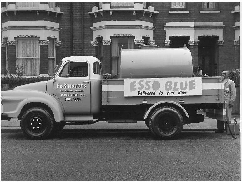 Image Photo  1957-This truck (equipped with a metering device and ticket printer) was used to deliver Esso Blue kerosene to householders in London.