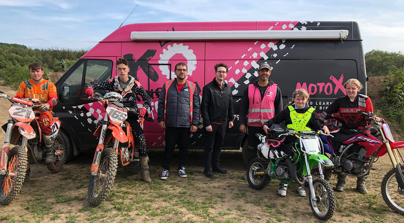 Image Members of Kingdom Off Road Motorcycle Club with L-R; John McIntyre, assistant manager; Tom Antram, Communications Consultant at Fife Ethylene Plant; and David Paton cofounder and Project Manager.