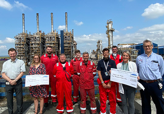 Image In recognition of the excellent safety standards during the recent 140 million upgrade at our Fife Ethylene Plant, three local charities nominated by staff working on the project have each received 5,000 towards projects in the local community