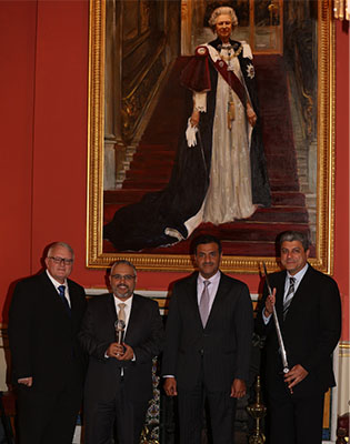 Image From left to right: Les Morton, Abdurrahman Al Mulla (Qatargas Shipping Manager), Sheikh Khaled Al Thani (CEO Qatargas), Alla Al Jabara (COO Commercial  Shipping) holding the British Safety Council Sword of Honour award.