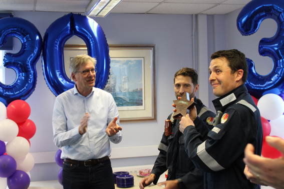 Image From left: Erik Van Beek, Regional Director for Europe and Middle East at ExxonMobil Product Solutions, Robert Oakley, Process First Line Supervisor and Jan Van Hoolst, BTL Reforming and Lubes