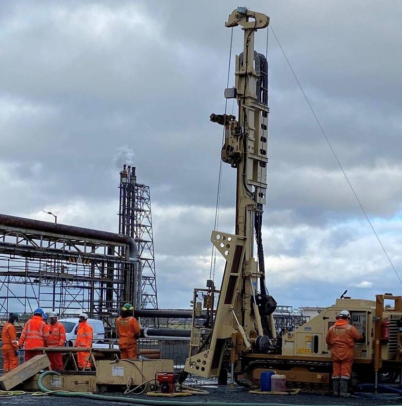We know this is a boring picture but that's because it is!
We're drilling holes for ground tests where our new Enclosed Ground Flare will be installed.